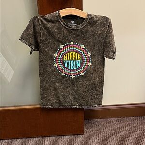 Brown Graphic Tee with Colorful Hippie Design
